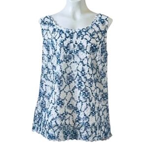 Tahari 1X Blue White Crochet Lace Top Blouse Boho Coastal Classic Size 1X